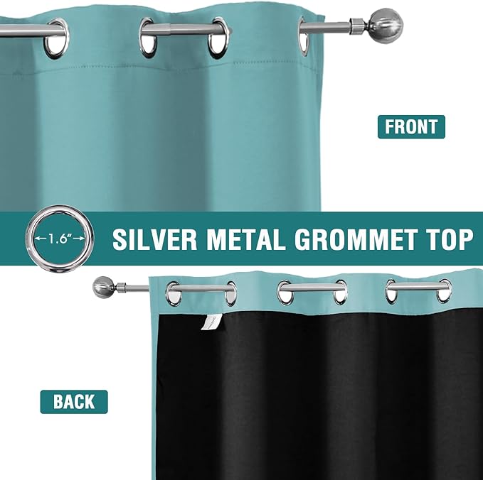 ChrisDowa 100% Blackout Curtains 84 inch Long for Bedroom with Black Liner, 2 Thick Layers Total Blackout Thermal Insulated Grommet Window Curtains 2 Panels Set (Aqua, 42 x 84 Inch)