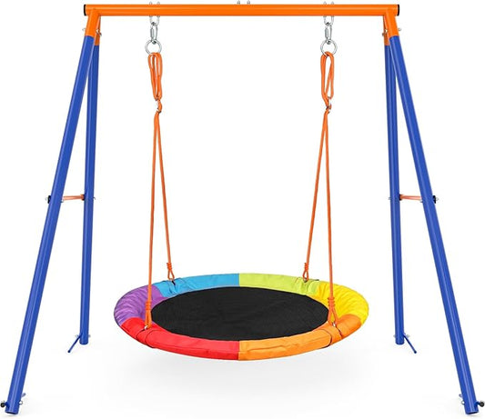 Swing Sets for Backyard, Outdoor Toys for Kids, A-Frame Out Playset Holds 440 lbs with 40" Saucer Swing, Adjustable Ropes