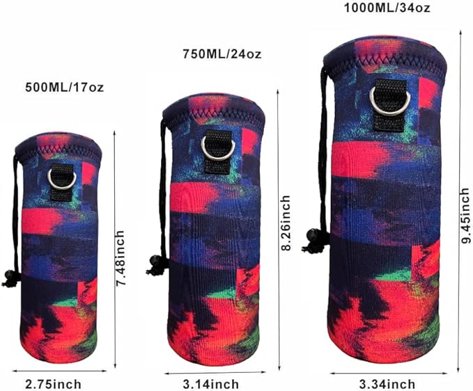 RICHEN Neoprene Water Bottle Carrier Bag with Adjustable Shoulder Strap,Insulated Water Bottle Cover for Stainless Steel/Glass/Plastic Bottles