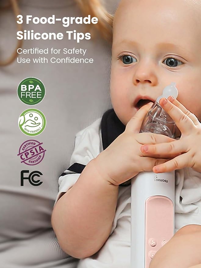 GROWNSY Nasal Aspirator for Baby, 2-in-1 Electric Nose Spray & Suction, Baby Nose Sucker with Powerful Suction, Music and Light Soothing Function, Pink
