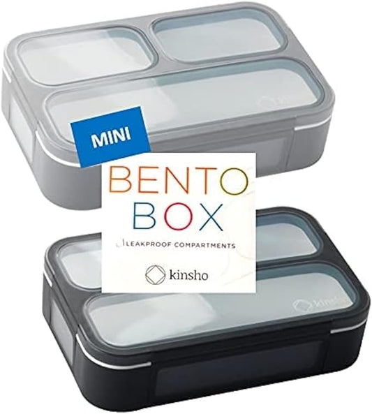 Snack Containers for Adults or Kids - MINI Bento Lunch Box | Small Leakproof Container Set for Toddlers Boys Girls, Bento-Boxes for School Daycare Travel Lunches Snacks | BPA Free | Grey Black 2 pack