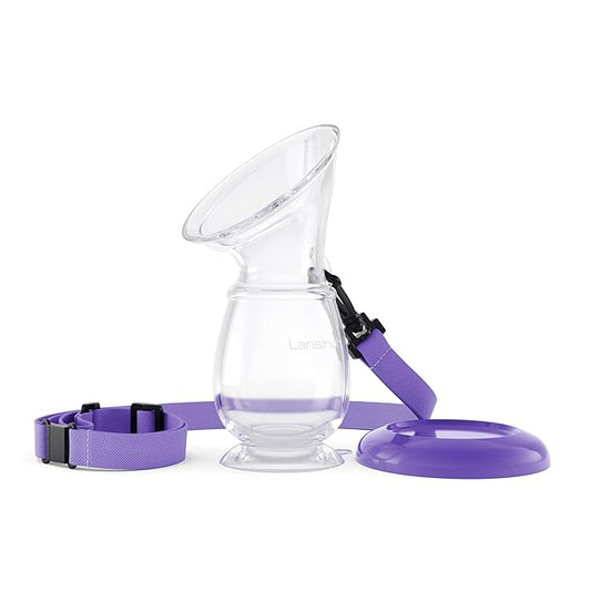 Lansinoh Silicone Milk Collector Breast Pump for Breastfeeding with Suction Base, 4 Ounces, Portable and Lightweight, With Neck Strap and Protective Lid, 1 Count