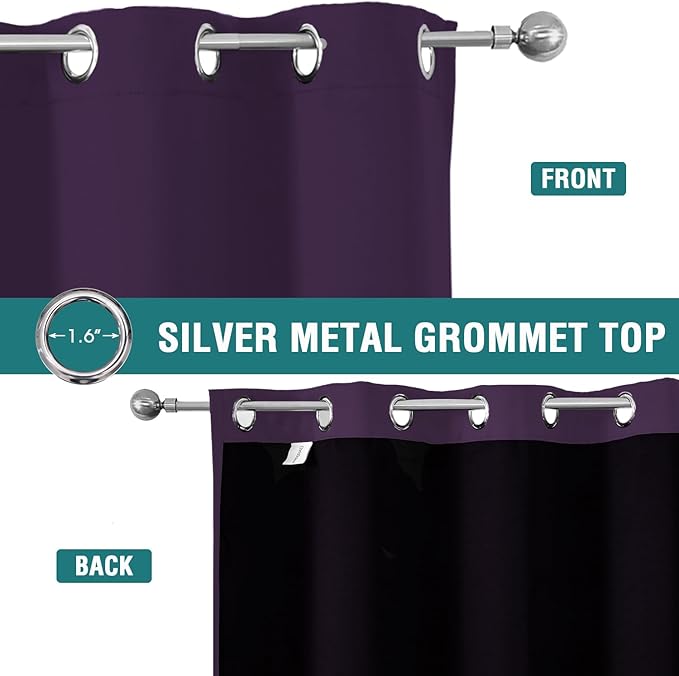 ChrisDowa 100% Blackout Curtains for Bedroom with Black Liner, 2 Thick Layers Total Blackout Thermal Insulated Grommet Window Curtains 2 Panels Set (Royal Purple, 42 x 63 Inch)