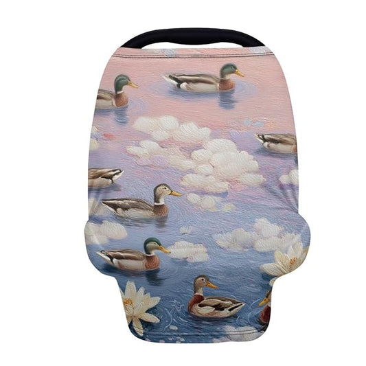 Binienty Baby Car Seat Cover - Lotus Duck Animal Print Multi-Use Car Seat Canopy Carrier Cover for Baby Boys Girls Shower Gifts
