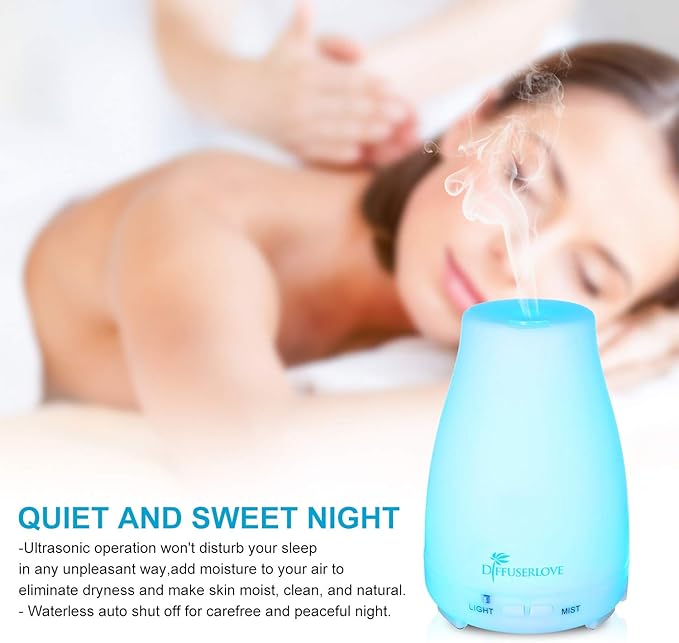 Diffuserlove 2 Pack 200ml Essential Oil Diffuser Ultrasonic Aromatherapy Diffuser Cool Mist Humidifiers with 7 Color LED Lights & Waterless Auto Shut-Off for Home Office Kitchen Bedroom