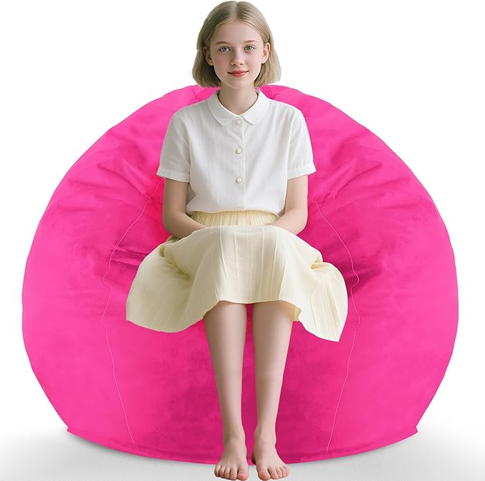 2FT Bean Bag Chair, Comfy Bean Bag Chairs with Memory Foam Filled, Fluffy Beanbag Sofa with Dutch Velvet Cover, Teardrop BeanBag Chairs for Living Room, Playroom - Pink