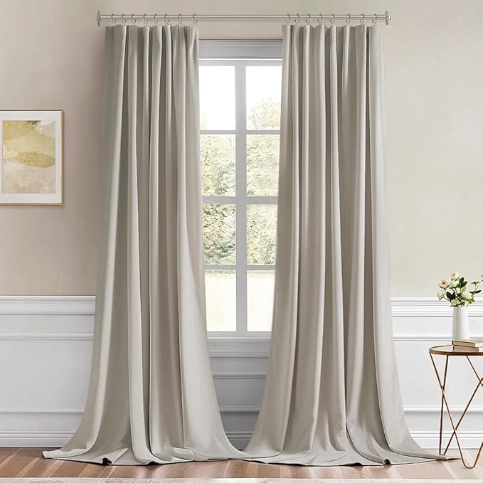 MIULEE Natural Back Tab Blackout Curtain 96 Inch Long 2 Panels Set for Bedroom, Rod Pocket/Pinch Pleat Thermal Insulated Living Room Darkening Pleated Light Blocking Floor to Ceiling Drape