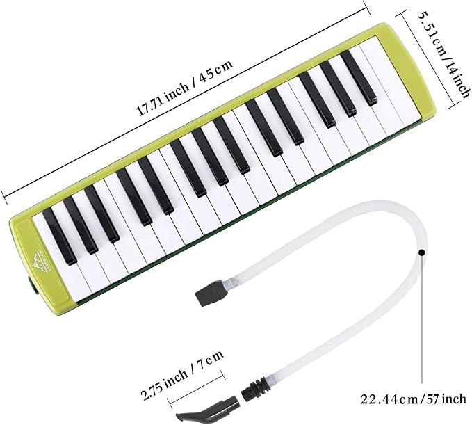 EASTROCK 32 Key Melodica Instrument Air Piano Keyboard Soprano Melodica with 2 Mouthpieces Tube Sets Carrying Bag for Beginners Adults Gift Green