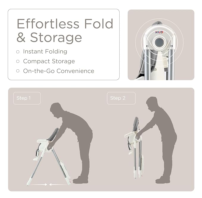 KÜB 3-in-1 Foldable Baby High Chair | Multifunctional Infant High Chairs for Babies and Toddlers | Removable Seat & Tray Easy Clean | 7 Height & 4 Recline Adjustable | 2 Locking Wheels (Grey)