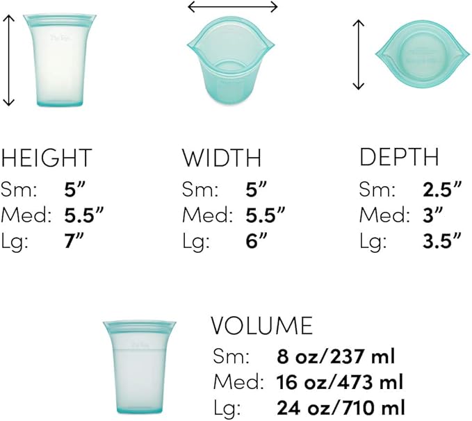 Zip Top Reusable Food Storage Bags | 3 Cup Set [Frost] | Silicone Meal Prep Container | Microwave, Dishwasher and Freezer Safe | Made in the USA