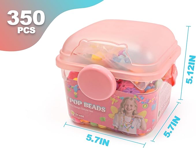 BIRANCO. Deluxe Beading Set with 350+ Pop Beads Include Butterfly, Bee, Dragonfly with Transparent Wings, and Ladybug Jewelry Making Kit for Kids Ages 3-8