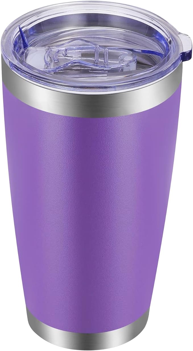 VEGOND 20oz Tumbler with Lid and Straw Stainless Steel Tumbler Cup Vacuum Insulated Double Wall Travel Coffee Mug Powder Coated Coffee Cup(Purple 1 Pack)