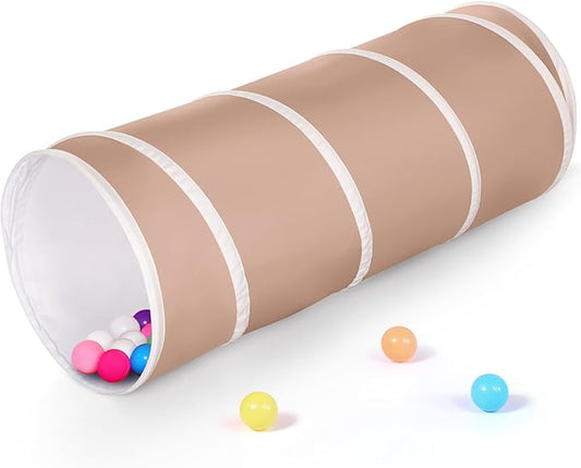 Kids Play Tunnel Tent for Toddlers, Pop Up Crawl Tunnel Toy for Baby or Pet with Neutral Color, Collapsible Gift for Boy and Girl Play Tunnel Indoor and Outdoor Game (Brown Tunnel)