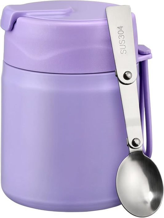 17oz Soup Thermo for Hot Food Kids Insulated Vacuum Food Jar with Stainless Steel Spoon Wide Mouth Thermo Leakproof Lunch Food Container Kids Hot Lunch Box (Purple)
