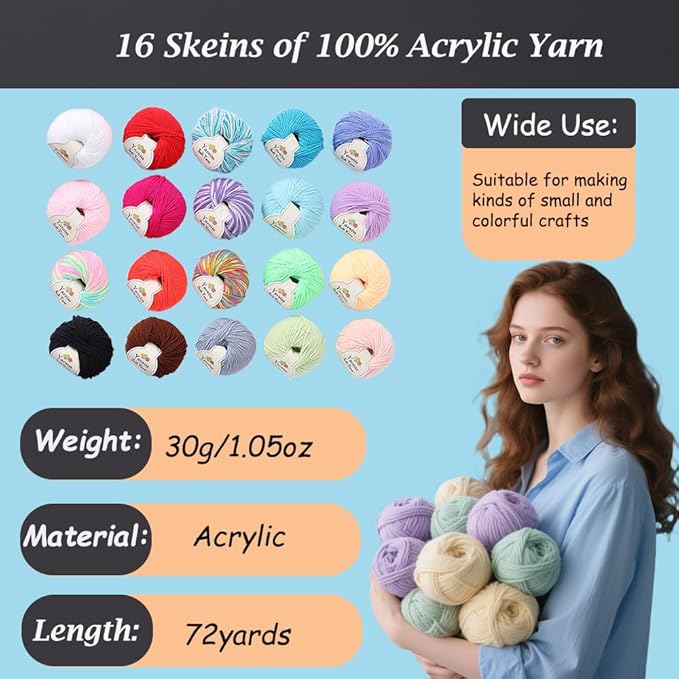 Yarniss Beginners Crochet Kits Adults,Starter Crochet Kit with 1132 Yards Crochet Yarn&21 Size Knitting Hooks,Learn to Crochet Set with Case