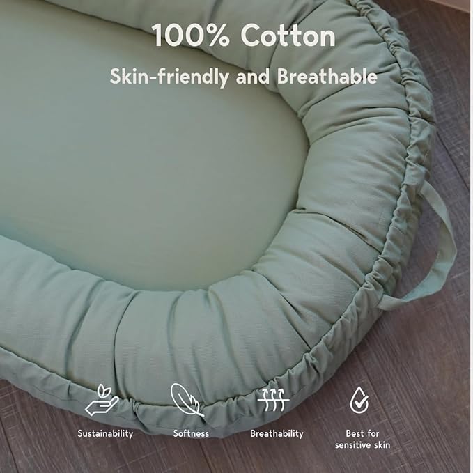 Infant Lounger, Baby Nest Cover for Baby Girls & Boys, Newborn Essentials for Baby 0-18 Months, 100% Cotton Breathable (Spring Green)
