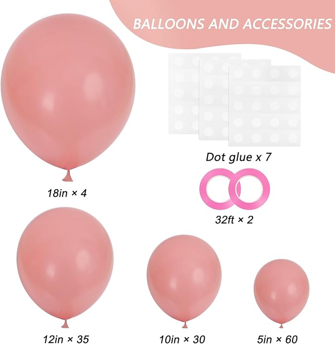 RUBFAC 129pcs Retro Pink Balloons Different Sizes 18 12 10 5 Inch, Latex Blush Balloon Garland Arch Kit for Valentine's Day Birthday Baby Shower Wedding Princess Boho Theme Party Decoration