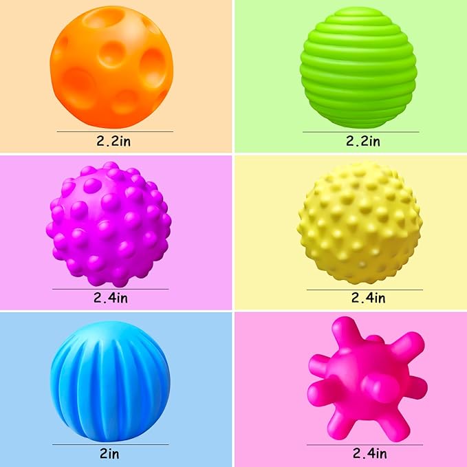 6 Pack Sensory Balls for Toddlers, Sensory Baby Toys, Infant Squeeze Sensory Toys Soft Multi Ball Set Gifts with Bright Color Textured