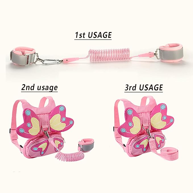 Toddlers Leash + Anti Lost Wrist Link Child Kids Safety Harness Kids Walking Wristband Assistant Strap Belt for Girl Pink Christmas Gift (PINK2)