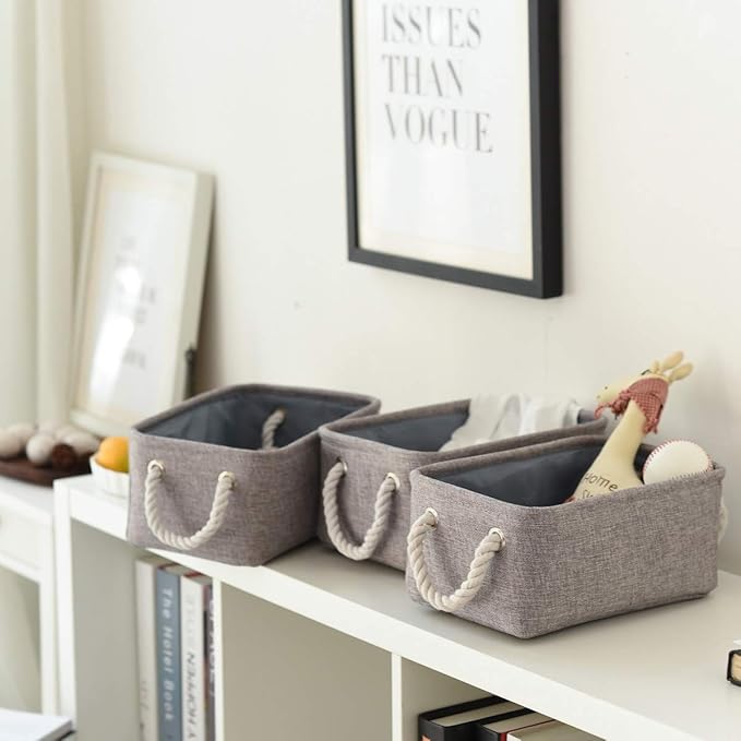 TheWarmHome Storage Bins - Medium 3 Pack Storage Baskets for Organizing Shelves | Fabric Storage Cubes Organizer for Linen Closet Nursery Home Decor Grey