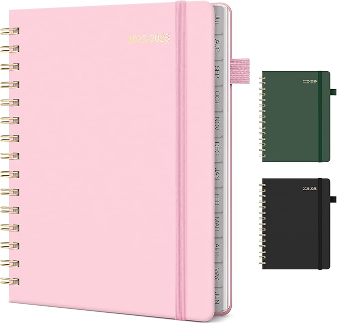 Planner 2025-2026 Weekly and Monthly, July 2025 - June 2026, Hardcover Spiral Bound with Tabs, Inner Pocket, A5 (6.3"x8.5") - Ideal for Teachers, Students & Professionals, Pink