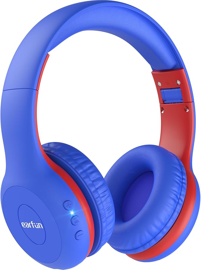 EarFun K2 Kids Bluetooth Headphones, Kids Headphones with Volume Limited, 40H Playtime, Built-in Mic, Stereo Sound, Foldable Over-Ear Headphone for School/Travel/iPad/Tablet, Blue