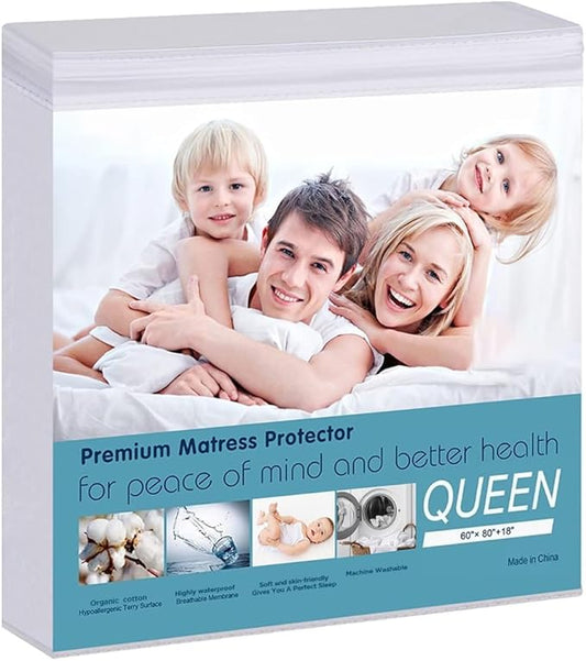 Waterproof Mattress Pad Protector Terry Cotton Hypoallergenic Breathable Mattress Pad Cover, Deep Pocket