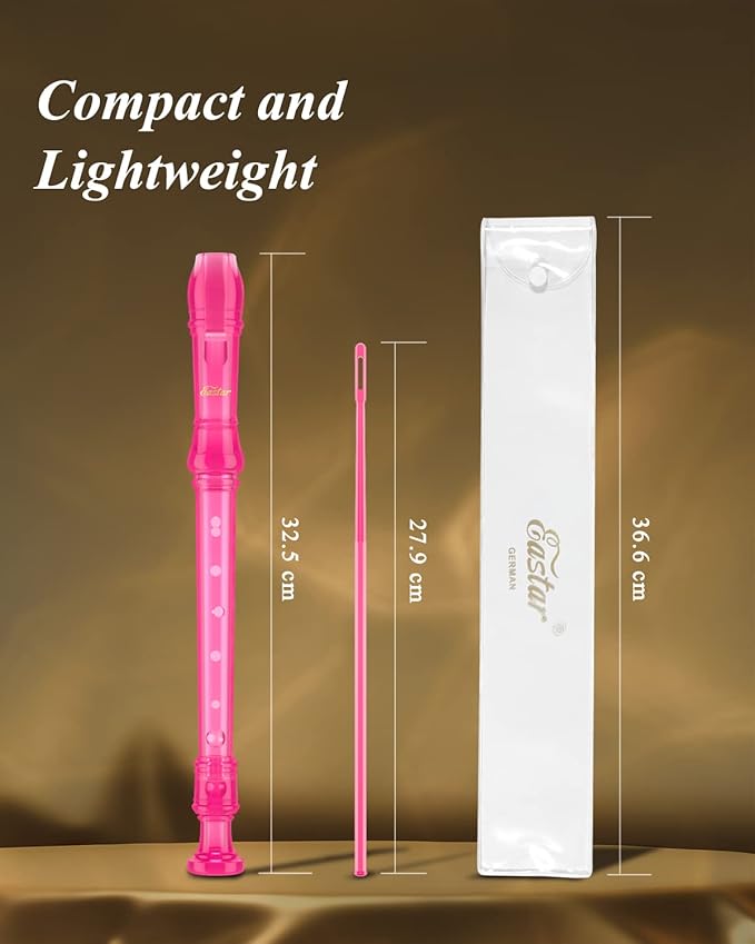 Eastar Soprano Recorder Instrument for Kids Students Beginners, German fingering C Key with Cleaning Kit, Storage Bag, Fingering Chart, ERS-1GP, Pink, School-Approved