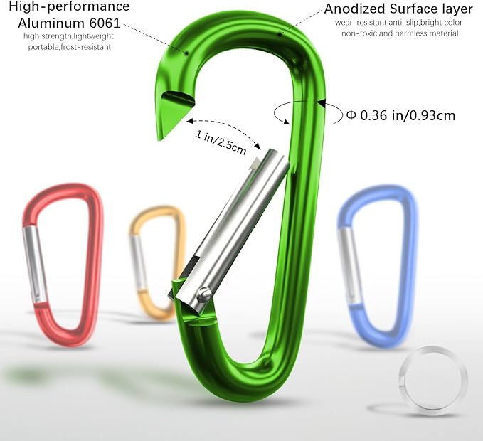sprookber 4" & 5" Extra Large Aluminum Carabiner D Ring, Caribeener Clips, Spring Snap Hook for Keychain Clip, Set of 4