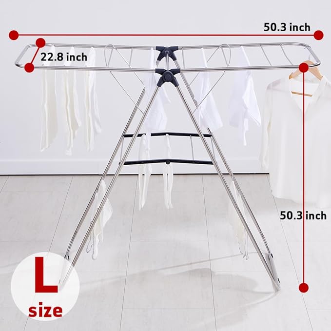 TRES BELLE 25NEW Stainless Steel Clothes Drying Rack(L)–Foldable,Lightweight,Anti-Slip Elastic Rods,Made in Korea,Indoor & Outdoor Use,Rust-Resistant,Towels Drying,Underwear,Baby Clothes–L Sizes