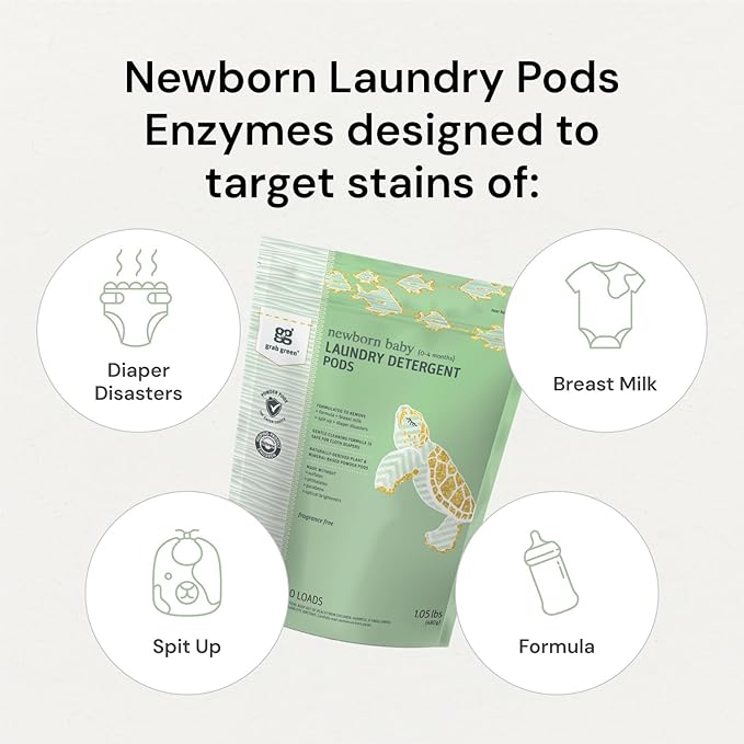Grab Green Newborn Baby Laundry Detergent Pods, 60 Loads, Chamomile, Mineral Based, Non-Toxic, Stain Remover