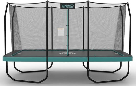 SKYWALKER TRAMPOLINES 12 FT 15 FT Round Trampoline with Safety Enclosure Net, 9 x 15 FT Rectangle Outdoor Trampoline, Recreational Trampoline for Kids