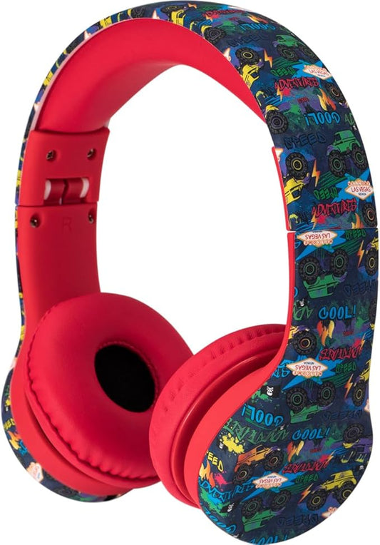Snug Play+ Kids Headphones – Volume Limited 93dB for Safe Listening – Foldable, Durable Headphones for Toddlers, Boys & Girls – Tangle-Free Cord – Ideal for Travel, School, Tablets - Monster Trucks