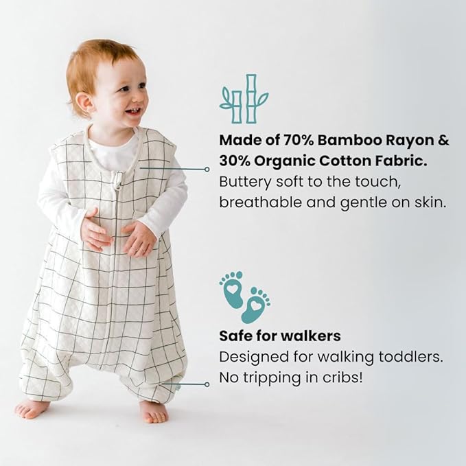 Tealbee Dreamsuit: Toddler Sleep Sack with Feet 3T-4T - 0.8 TOG Lightweight Baby Wearable Blanket for Walkers - Rayon made from Bamboo, Organic Cotton Sleeping Bag - Checkered