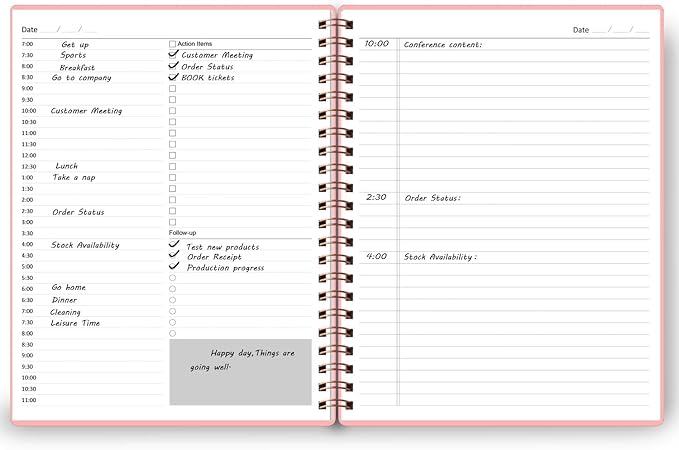 Undated Daily Planner - Undated Planner with Hourly Schedules, Action Items and Follow-up, A4 Daily Organizer Notebook to Increase Productivity, Appointment Book for Time Management, 8.5 × 11 Inch