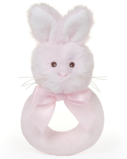 Bearington Baby Lil’ Bunny, 5.5 Inch Pink Soft Stuffed Easter Bunny Rattle, Baby Easter Gifts - Newborn Toy