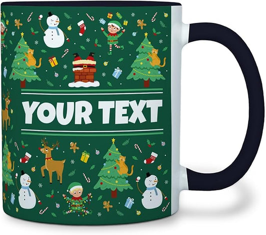 Personalized Mug for Kids - Christmas - Custom Name/Text, Ceramic Hot Chocolate/Cocoa/Coffee Cup for Boys/Girls, Holiday/Birthday Gift - 11 oz, Black Handle