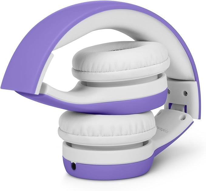 LilGadgets Connect+ Wired Kids Headphones for School with Mic, Volume Limited & Noise Reduction, On-Ear Headset with Cord, SharePort Technology for Multiple Kids & SoftTouch Padding, Purple