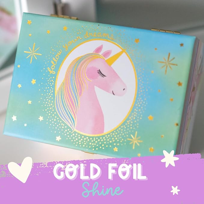 Musical Unicorn Kids Jewelry Box - Girls Jewelry Box with Mirror, Unicorn Gifts for Little Girls, Unicorn Toys for Girls Age 4-6