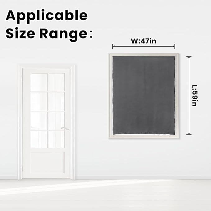 Magic Tape Stick On Curtains Window Shades Pull Down Blackout Window Cover Blackout Curtains for Bedroom No Drillng Self Adhesive Curtains No Rod Small Curtain, 47" W X 59" L, Grey, 1 Panel