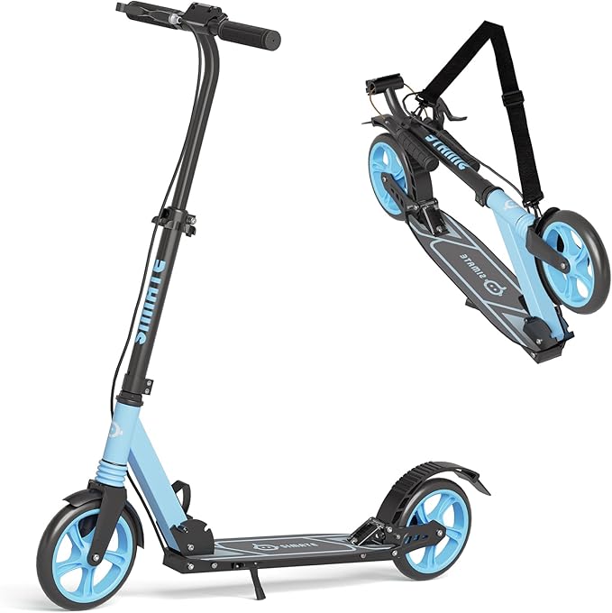 Kick Scooter for Kids Teens & Adults, 4 Adjustable Heights, 8IN All Terrain Big Wheels, Dual Brakes & Dual Suspension, Foldable and Lightweight, Gifts for Girls Boys
