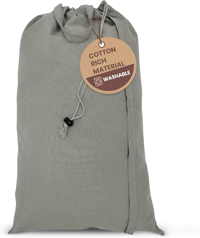 LFH Home Cotton Canvas Extra Large Laundry Bag with Handle, Heavy Duty Drawstring Closure Washable Laundry Bags, School Travel, Home, Hotel, College Dorm, Organizer Sack, Toys Clothes 28x40-Grey