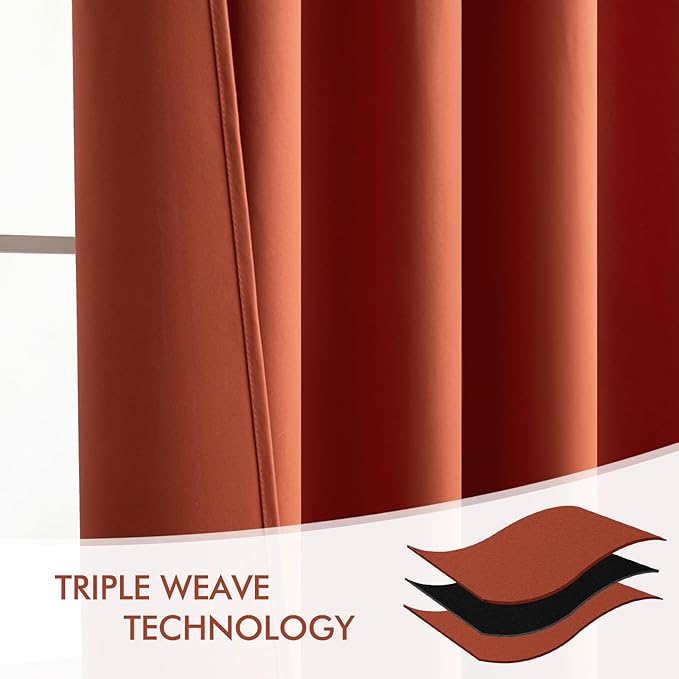 MIULEE Back Tab Burnt Orange Blackout Curtains 108 Inch Long 2 Panels Set for Living Room Bedroom Privacy, Fall Terracotta Rod Pocket/Pinch Pleated Extra Long Room Darkening Light Blocking Drapes
