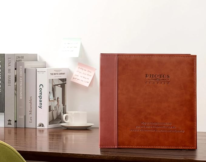 Magnetic Self-Stick Page Photo Album, Family Album, Leather Cover, Hand Made DIY Albums Holds 3x5, 4x6, 5x7, 6x8,8x10 Photos A52035 (Red Brown, Large)