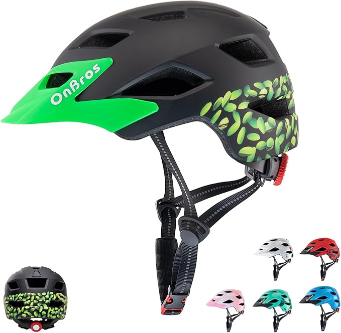 OnBros Kids Bike Helmet - Bike Helmets for 5-14 Boys or Girls with Visor, Children Bicycle Helmet for Skateboard Mountain Scooter Road Cycling, Lightweight and Adjustable 50-57CM