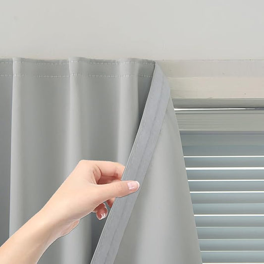 self Adhesive Curtains Portable Blackout Curtain Simple and Easy to Install Bedroom Window Thermal Lnsulated Kitchen Room Darkening Black Small Drapes, 47" W X 79" L, White, 1 Panel