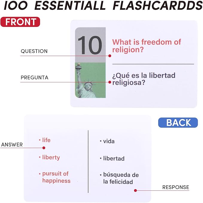 US Citizenship Flash Cards 2025 | 100 USCIS Civic Flash Card (Questions & Answers) | Bilingual English & Spanish Naturalization Test Study Guide | Includes Booklet & Portable Cards Ideal Gifts