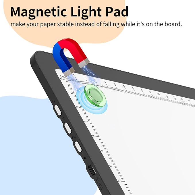 Elice Magnetic A3 Light Board with Bag for Diamond Painting, Tracing LED Light Box with Side Buttons, Super Bright Diamond Art Light Pad, Light Table for Drawing, Sketching, Weeding Vinyl - Black