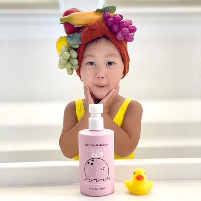Dabble & Dollop Beachy Bundle, Natural Bubble Bath, Body Wash, Shampoo for Kids, USA-Made, Paraben & Sulfate Free, Vegan, Gluten-Free, Tear-Free, Honeydew Melon, Vanilla & Coconut (Set of 3)