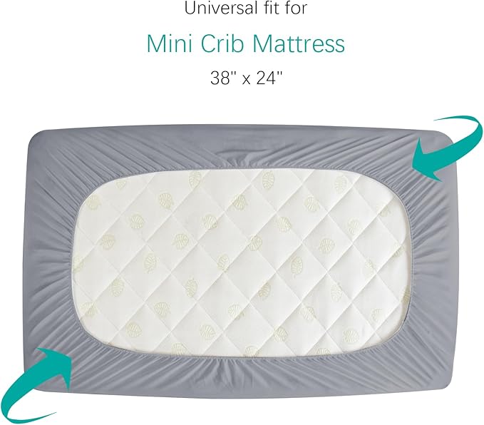 Mini Crib Mattress Protector Sheets Fitted Waterproof Mini Crib Mattress Protector Pad Cover Gray 2 Pack Quilted 38" x 24"